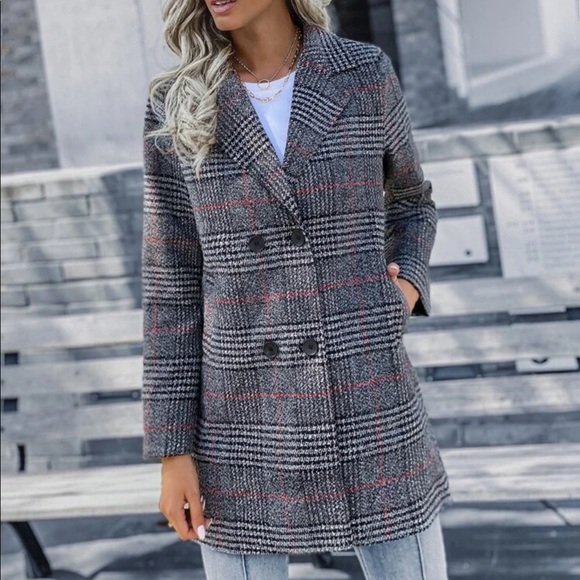 Vintage style houndstooth peacoat plaid gray - Picture 3 of 4